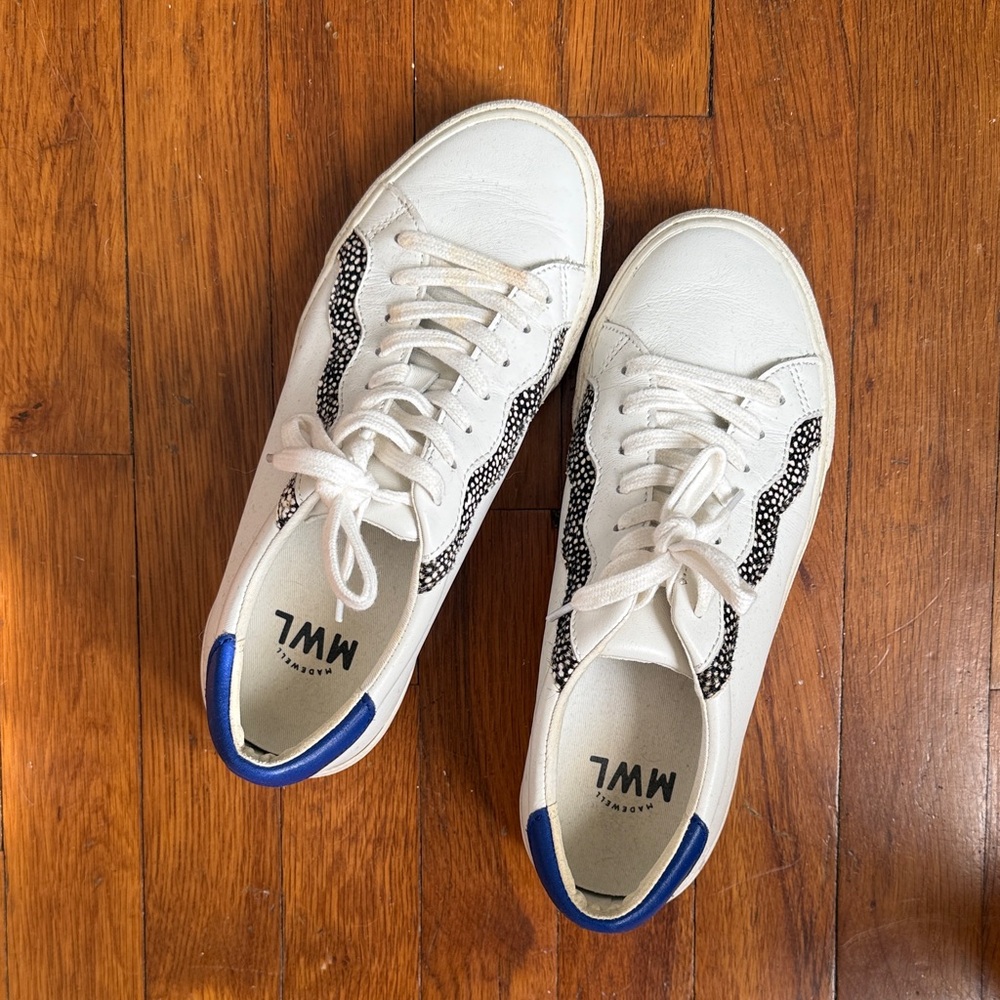Madewell White and Blue Calfhair Sneakers